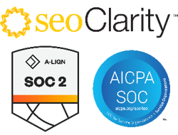 seoClarity Logo with SOC 2 centered 2 logos